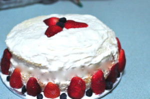 fruitsponge 300x199 Light as Air Sponge Cake with Fresh Fruit and Whipped Cream