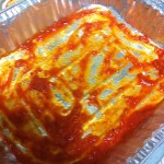 layer of sauce on bottom 150x150 Creamy Style Lasagna with home made Lasgna sheets and Ricotta