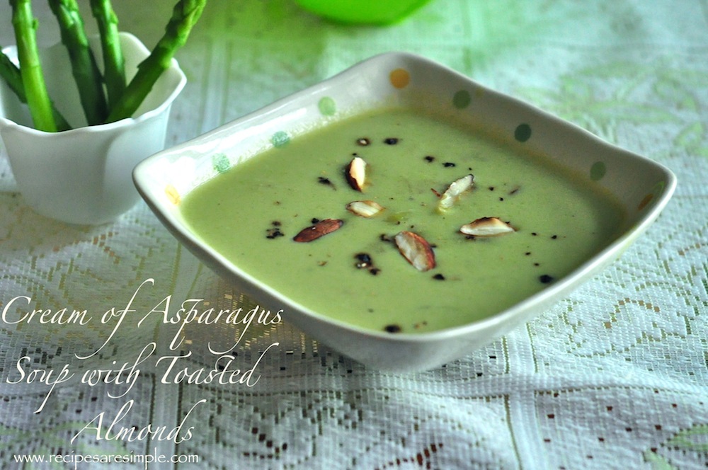 cream of asparagus soup with toasted almonds Cream of Asparagus Soup with Toasted Almond Garnish