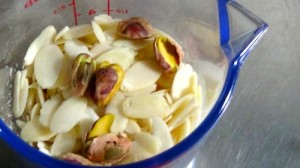almon flakes and pistachio 300x168 Badam Kulfi   The Delectable   Indian Almond Icecream