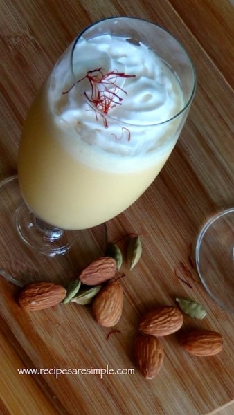 badam milk recipe e1401098960250 Badam Milk Drink   Almond Milk with Saffron and Cardamom
