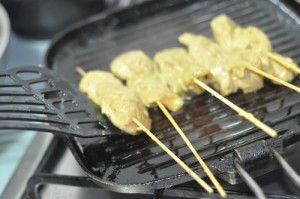 check with spatula 300x199 Chicken Satay Recipe | Malaysian Chicken Skewers