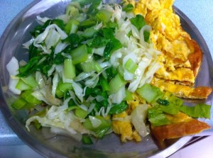 set aside with egg 300x223 White Bee hoon with Vegetables & Egg