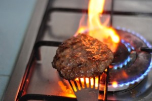 Home Made Beef Burger flame grill 300x199 Home Made Beef Burger with Smokey Beef Patties 