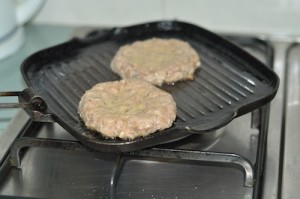home made beef burger grill pan 300x199 Home Made Beef Burger with Smokey Beef Patties 
