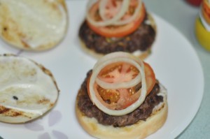 home made beef burger onion 300x199 Home Made Beef Burger with Smokey Beef Patties 