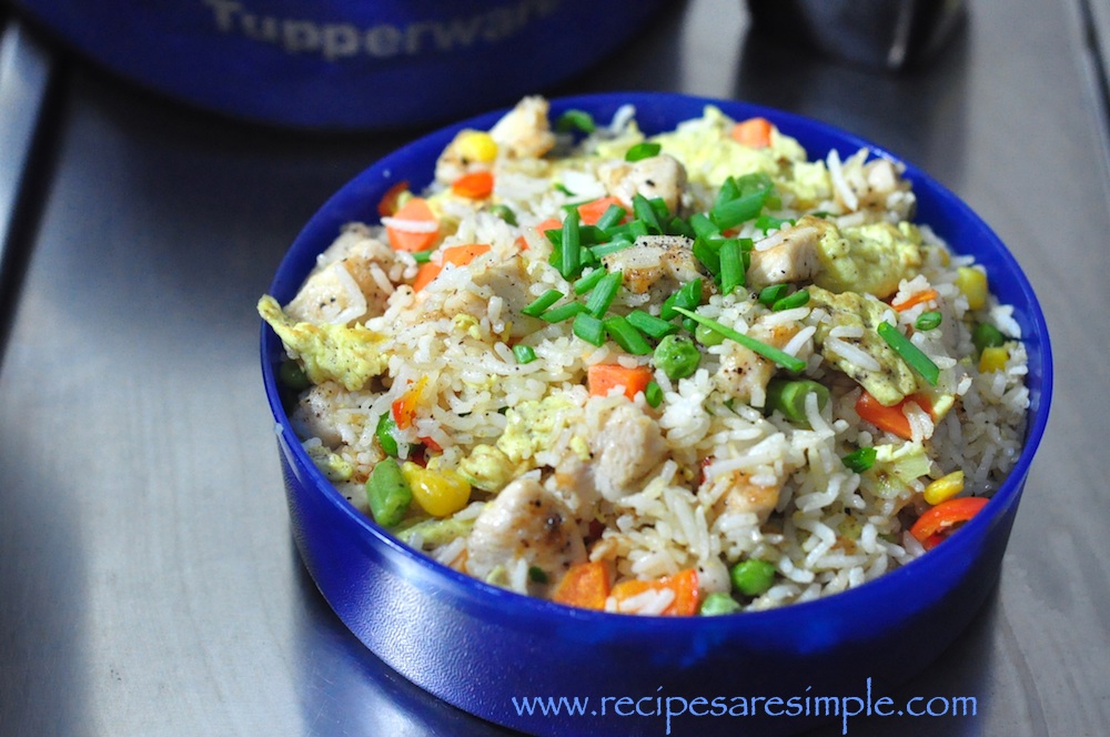 Lunch Box Fried Rice – Vegetables, Egg and Chicken Fried Rice – Quick
