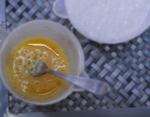 roti jala recipe - whisked egg and coconut milk
