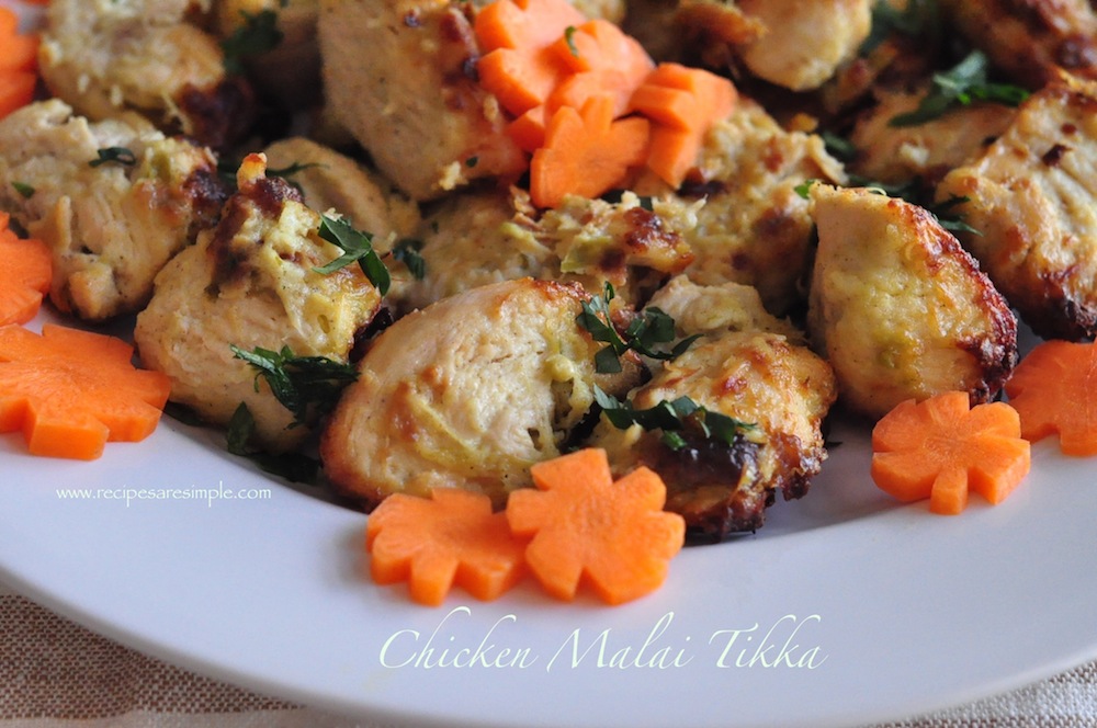 chicken malai tikka Malai Tikka Kebab   Chicken Skewers Marinated in Cream cheese   YUMMY!