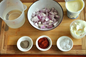 hungarian chicken paprika ingredients 300x199 Hungarian Chicken Paprikash   Csirkepaprikas (with dumplings)