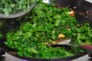 kale fried rice add kale little by little
