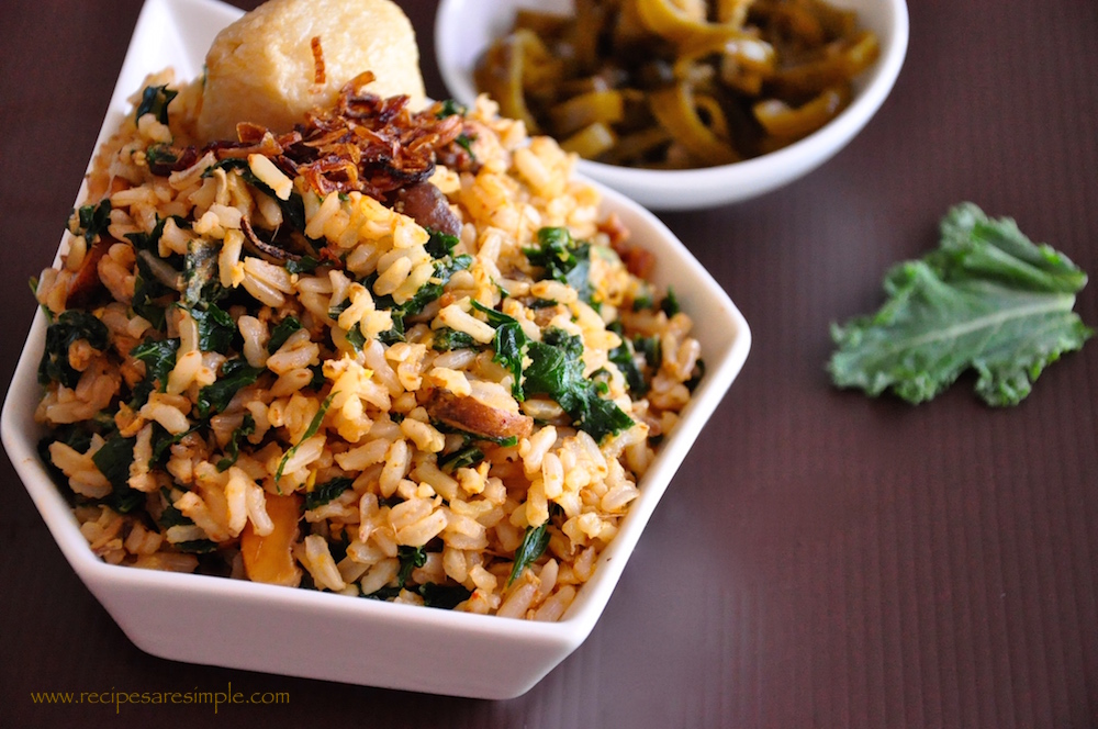 kale fried rice recipe Kale Fried Rice made with Brown Rice, Egg and Mushrooms