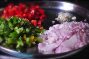 chopped ingredients for palak chicken quesadilla 300x200 Palak Chicken Quesadilla   Mexico meets India