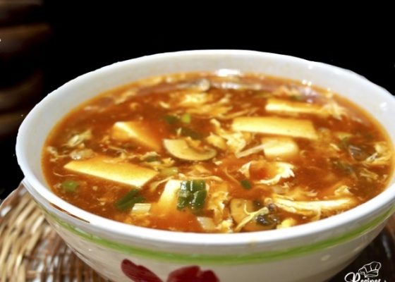 Chinese Hot and Sour Soup with Tofu, Chicken and Mushrooms