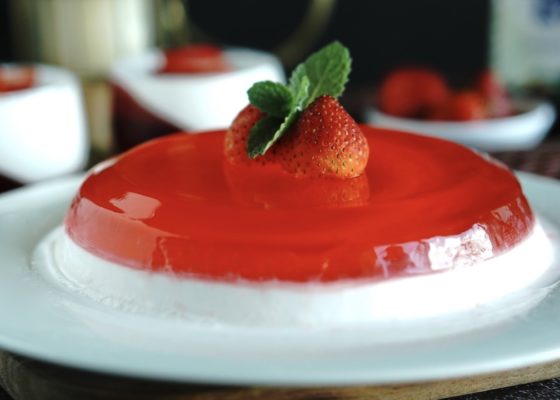 Coconut Panna Cotta with Strawberry Jelly