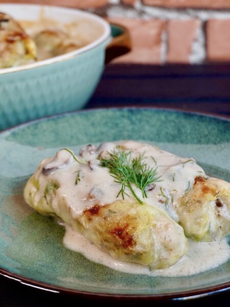 Polish Gołąbki in Coconut Mushroom Sauce