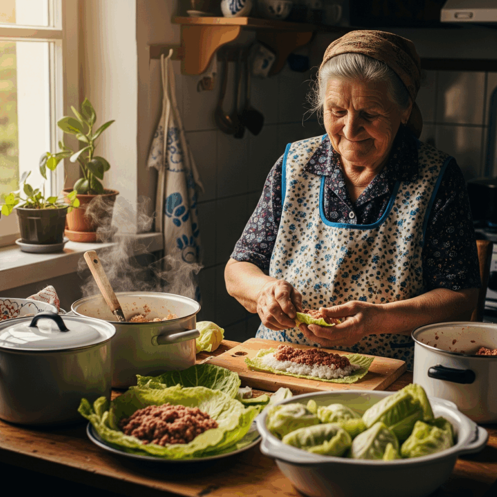 babcia making Gołąbki